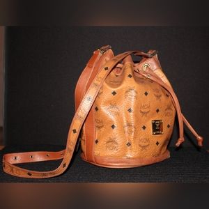 MCM Logos Leather Brown Drawstring Shoulder Bag
